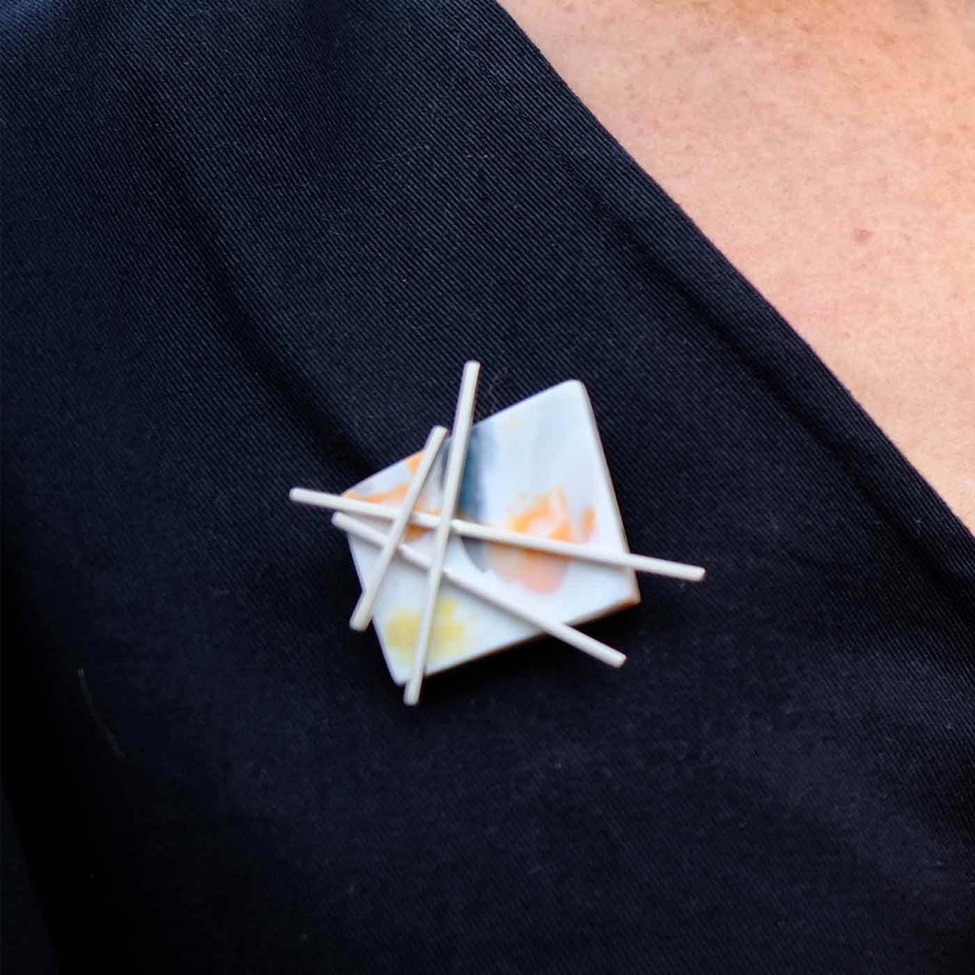 Marble Effect Recycled Plastic and Silver Brooch